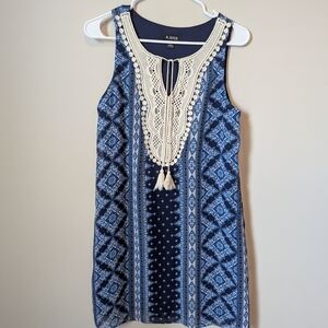 A. Byer Blue and Cream Mini Dress Size Med.